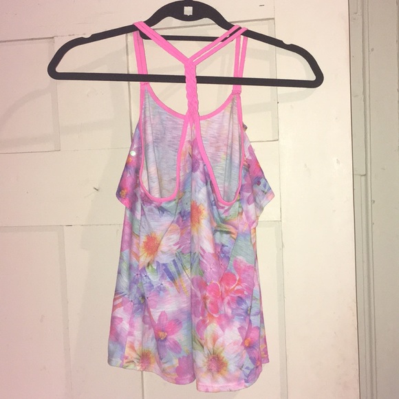 Justice Pink Flower Ruffle Tank Shirt Racerback - Picture 3 of 4
